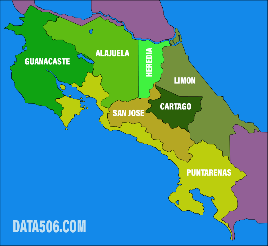 Mapa de Costa Rica dividido por Provincia