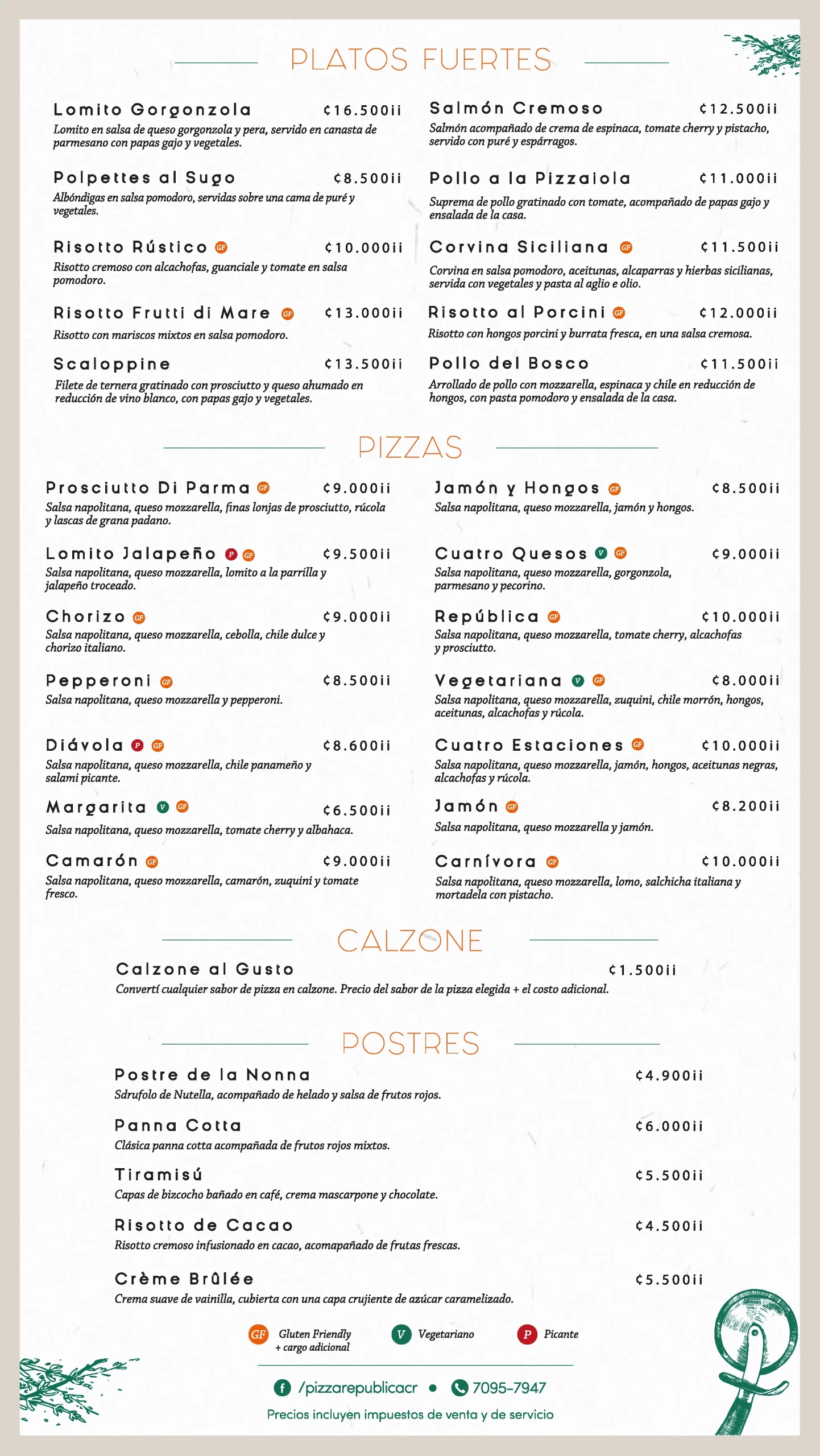 Menu Pizza Republica. P2 