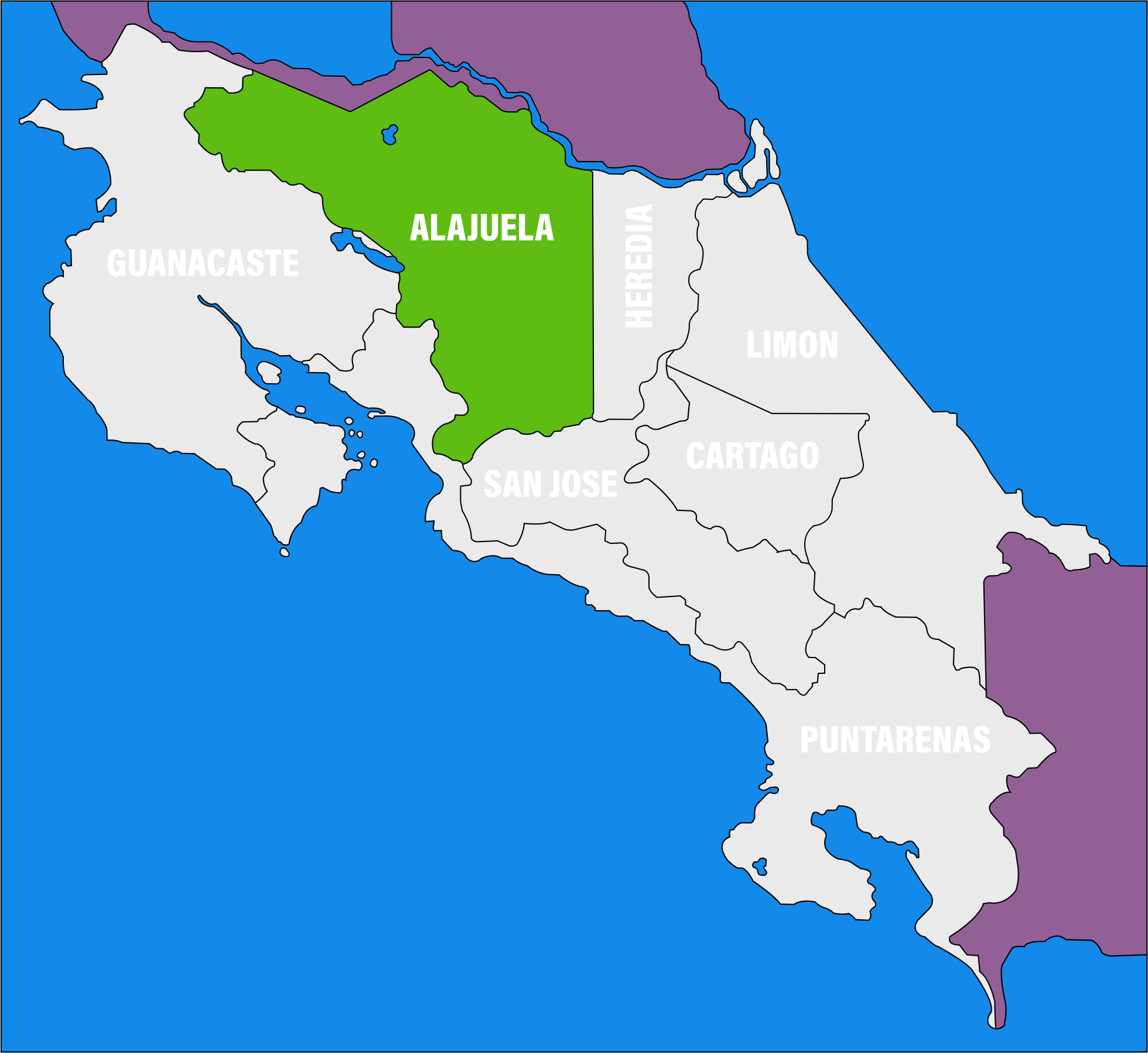 Mapa Politico de Costa Rica - Provincia de Alajuela