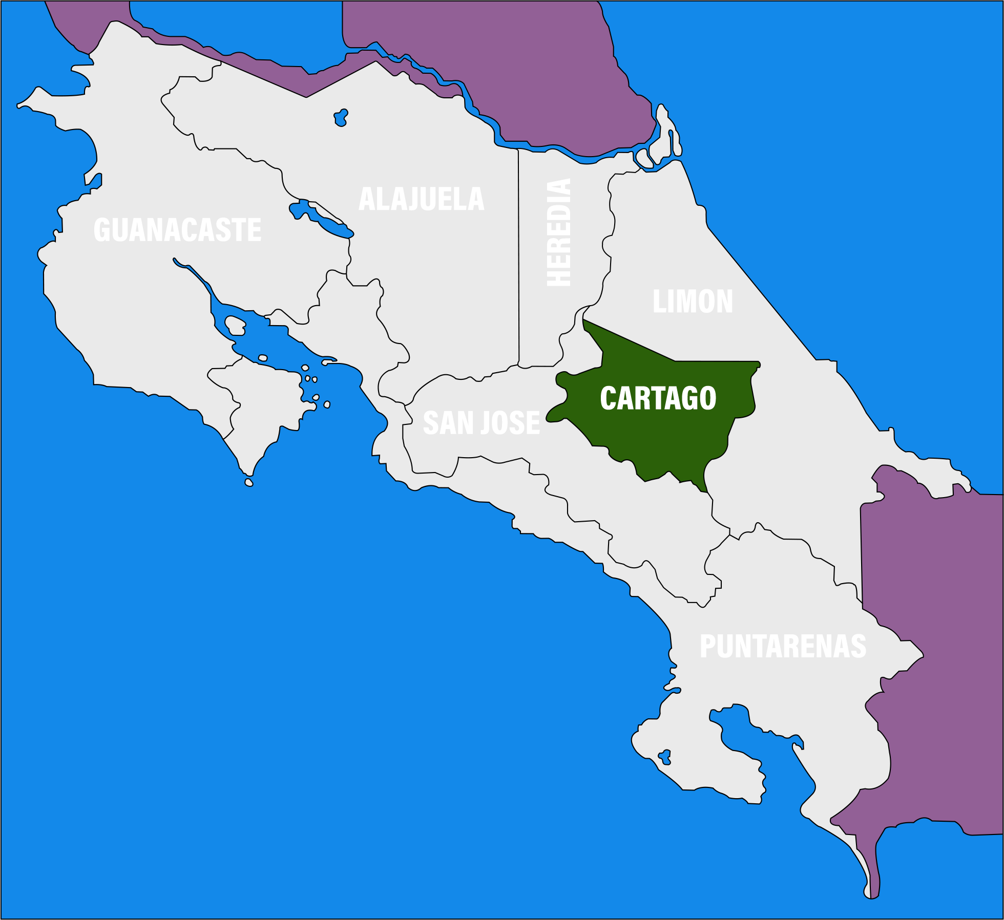 Mapa Politico de Costa Rica - Provincia de Cartago