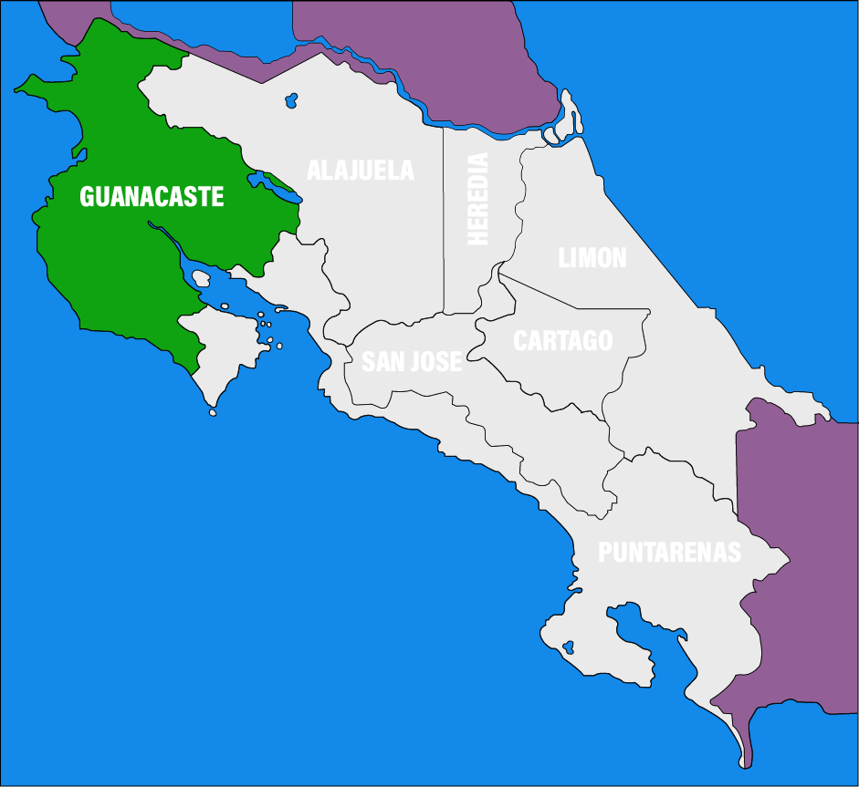 Mapa politico de Costa Rica - Provincia de Guanacaste