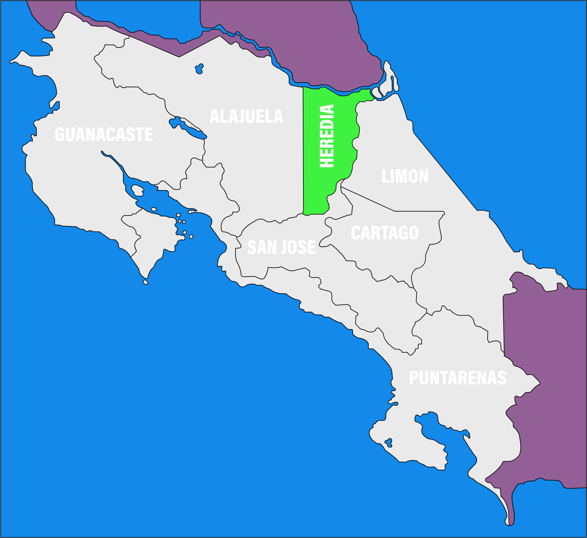 Mapa Politico de Costa Rica - Provincia de Heredia