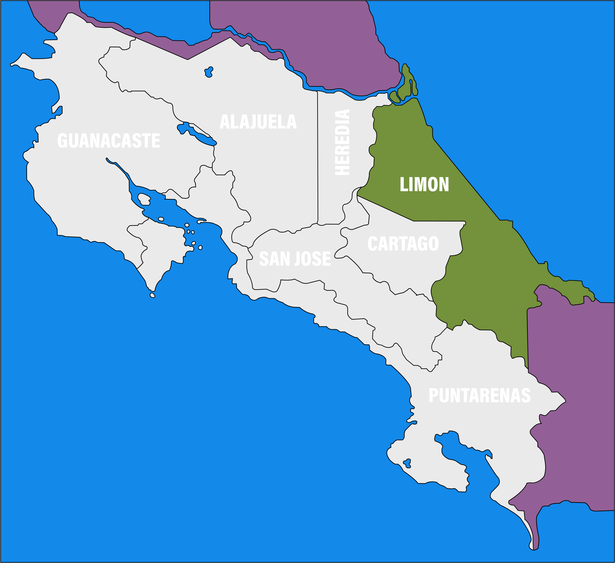 Mapa politico de Costa Rica - Provincia de Limón