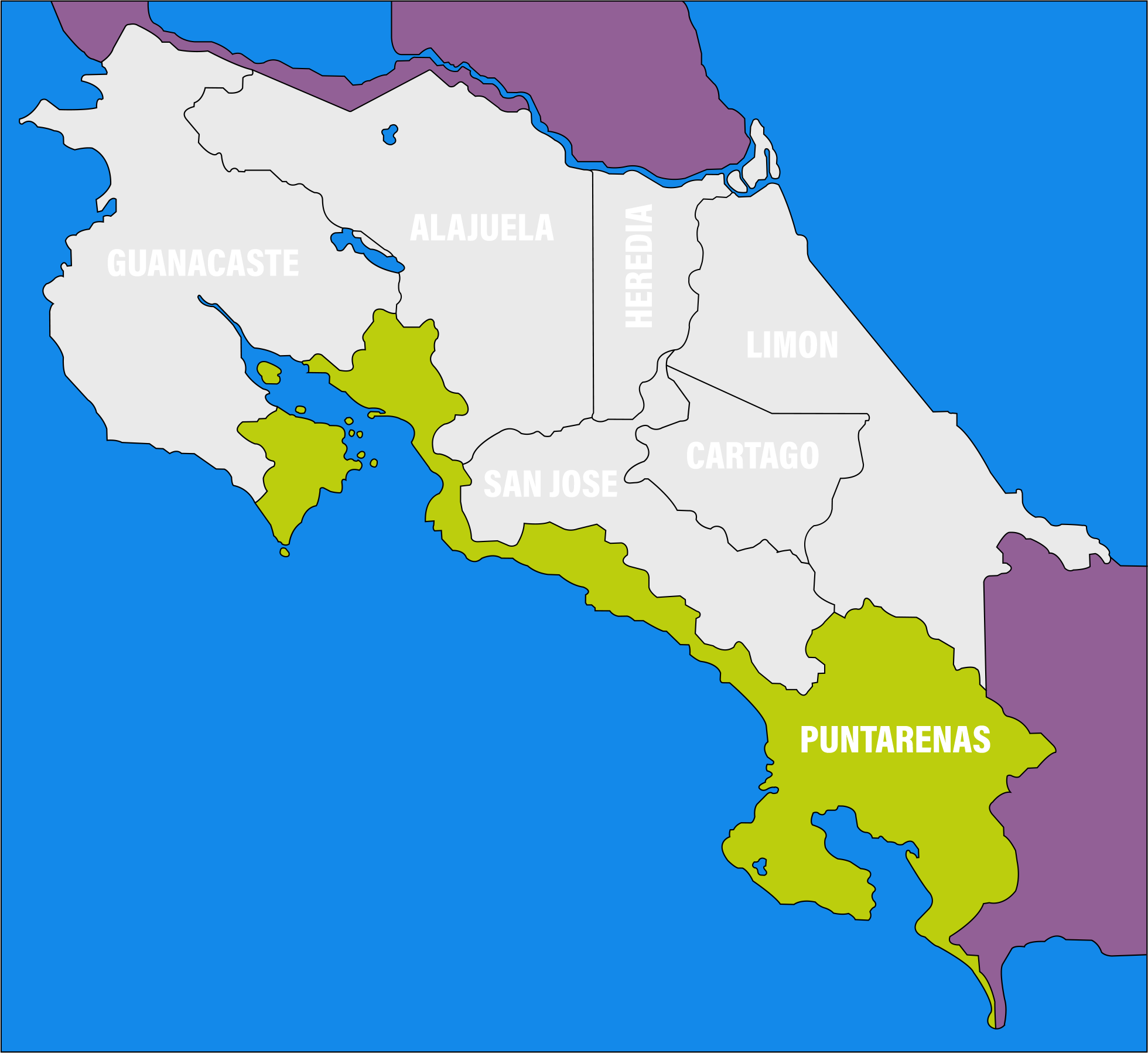 Mapa politico de Costa Rica-Provincia de Puntarenas